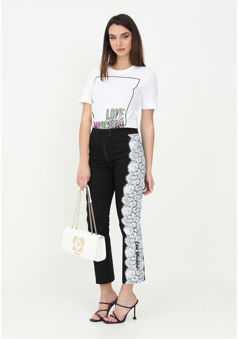 Black women's trousers by love moschino with embroidery print on the sides LOVE MOSCHINO | WPA7801S3710C74